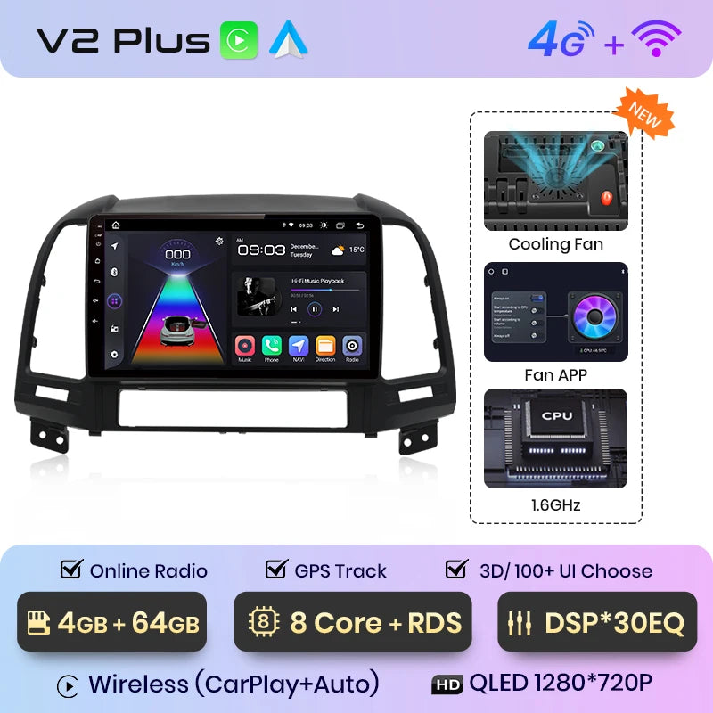 Junsun V1pro AI Voice 2 din Android Auto Radio For Hyundai Santa Fe 2 2006-2012 Carplay 4G Car Multimedia GPS 2din autoradio