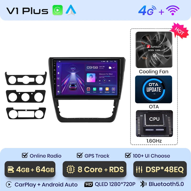 Junsun V1 Plus Car Radio For SKODA Yeti 5L 2009 - 2014 wireless CarPlay Android Auto car intelligent systems No 2 din 2din DVD