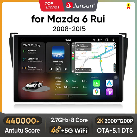 Junsun V3 Plus 2K Android 13 Wireless CarPlay Android Auto Car Intelligent Systems for Mazda 6 Rui GH 2008 - 2015 7870 Autoradio