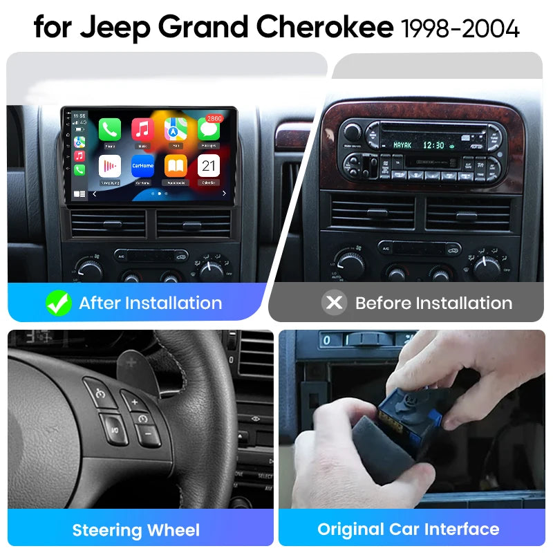 Junsun 8 Core Car Stereo For Jeep Grand Cherokee 1998 1999 2000 2001-2004 Wireless Carplay Android Auto GPS Navigation FM eSIM