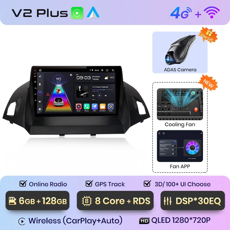 Junsun V1 pro 2 din Android Auto Radio For Ford Escape Kuga 2 C-MAX 2013-2016 Carplay 4G Car Multimedia GPS 2din autoradio