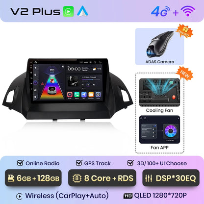 Junsun V1 pro 2 din Android Auto Radio For Ford Escape Kuga 2 C-MAX 2013-2016 Carplay 4G Car Multimedia GPS 2din autoradio