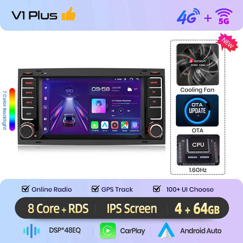 Junsun Wireless CarPlay Car Radio For Volkswagen VW Touareg Multivan T5 Transporte 2004-2009 Android Multimedia