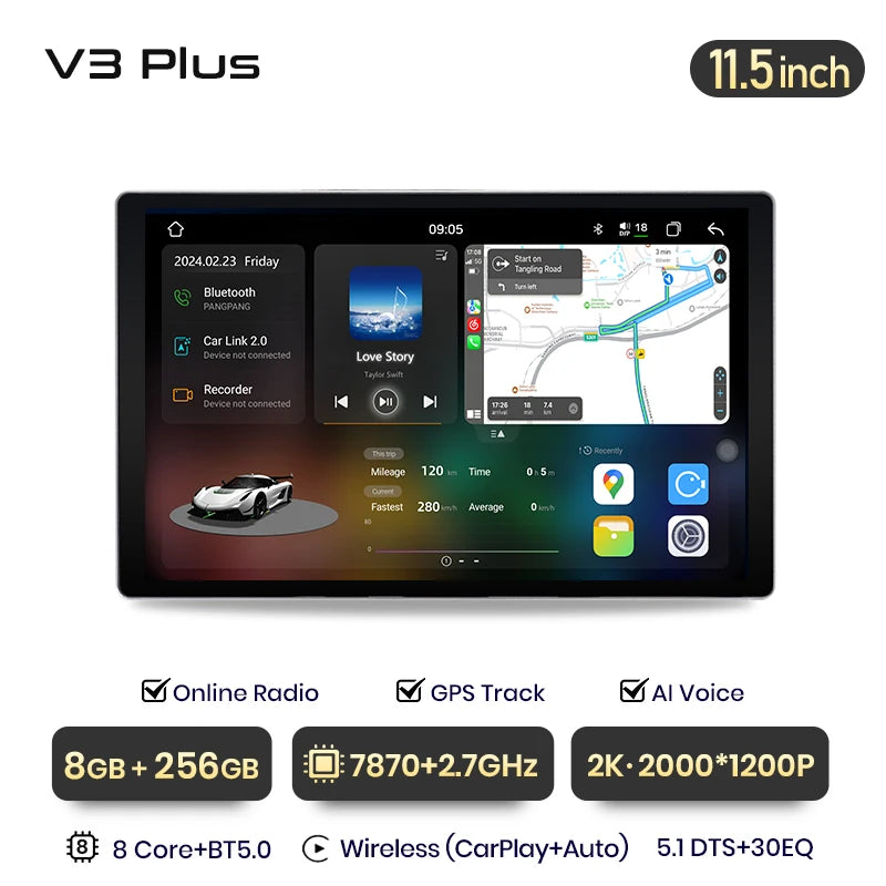 Junsun V3 Plus 2K Android 13 Wireless CarPlay Android Auto Car Intelligent Systems For Volvo S80 1998 - 2006 7870 Autoradio