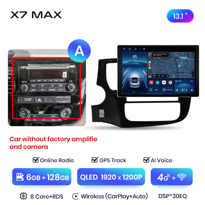 Junsun X7 MAX 13.1“ 2K CarPlay Android Auto Autoradio Für Mitsubishi Outlander 3 GF0W GG0W 2012-2018 Multimedia-Autoradio 