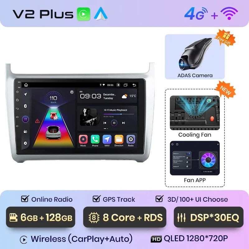 Junsun Wireless CarPlay Android Auto Radio For VOLKSWAGEN POLO 2014 Car Intelligent Systems RDS BT WiFi 2 din