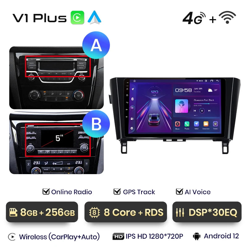Junsun V1 Drahtloses CarPlay Android Autoradio für Nissan Qashqai J11 X-Trail 3 T32 2013-2017 Auto-Multimedia-GPS 2din Autoradio 