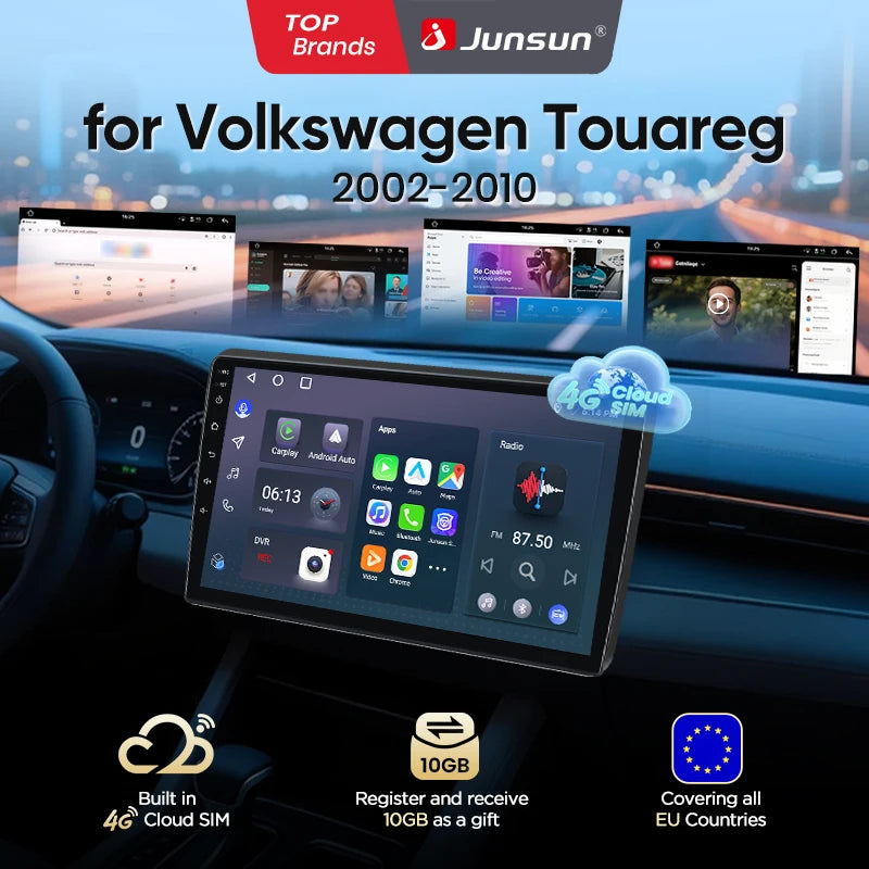 Junsun eSIM Android 14 Wireless CarPlay Android Auto Radio For Volkswagen Touareg 2002 2003 2004 2005-2010 Headunit DSP RDS GPS