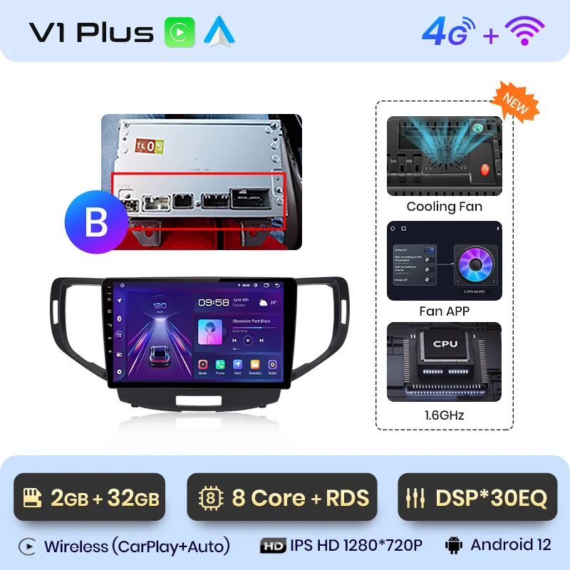 Junsun V1 AI Voice Wireless CarPlay Android Auto Radio For Honda Accord 8 2008-2012 4G Car Multimedia GPS 2din autoradio