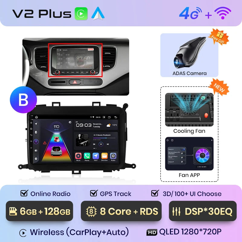 Junsun V1pro AI Voice 4G Carplay Android Auto Multimedia Player For Kia Carens 2013-2018 2din Car Radio GPS autoradio bluetooth
