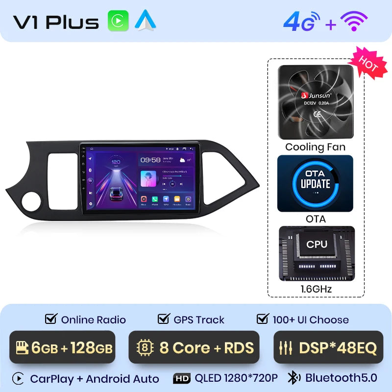 Radio Junsun para KIA Morning Picanto 2011-2016 con CarPlay inalámbrico, Android Auto, sistema inteligente para coche, 2 DIN, DVD. 