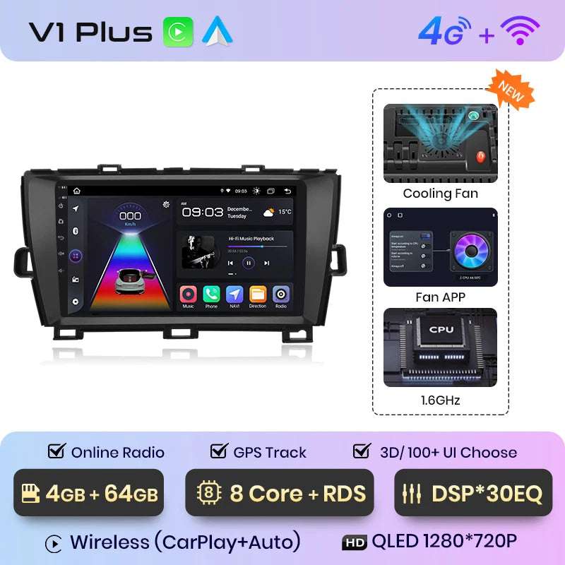 Radio Junsun inalámbrica Android para Toyota Prius 2009-2016, 4G, GPS, 2DIN 