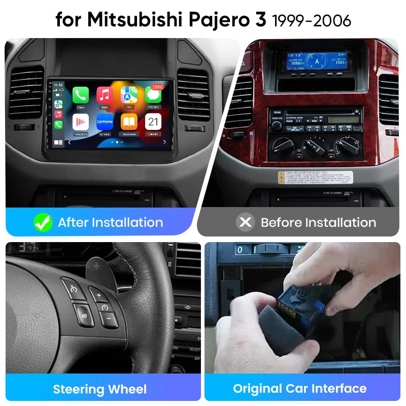 Junsun eSIM Android 14 Wireless CarPlay Android Auto Radio For Mitsubishi Pajero V60 V68 V73 1999 2000-2006 auto accessories