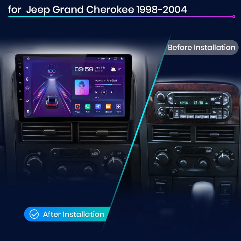Reproductor multimedia Junsun CarPlay para Jeep Grand Cherokee II WJ 1998-2004 con Android Auto, GPS y radio de 2 DIN. 
