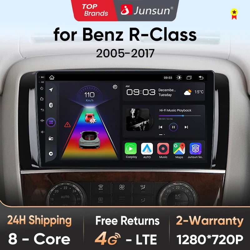 Junsun V1 - Radio inalámbrica con CarPlay y Android para Mercedes Benz Clase R (W251, R300, R280, R320, años 2005 a 2017) 