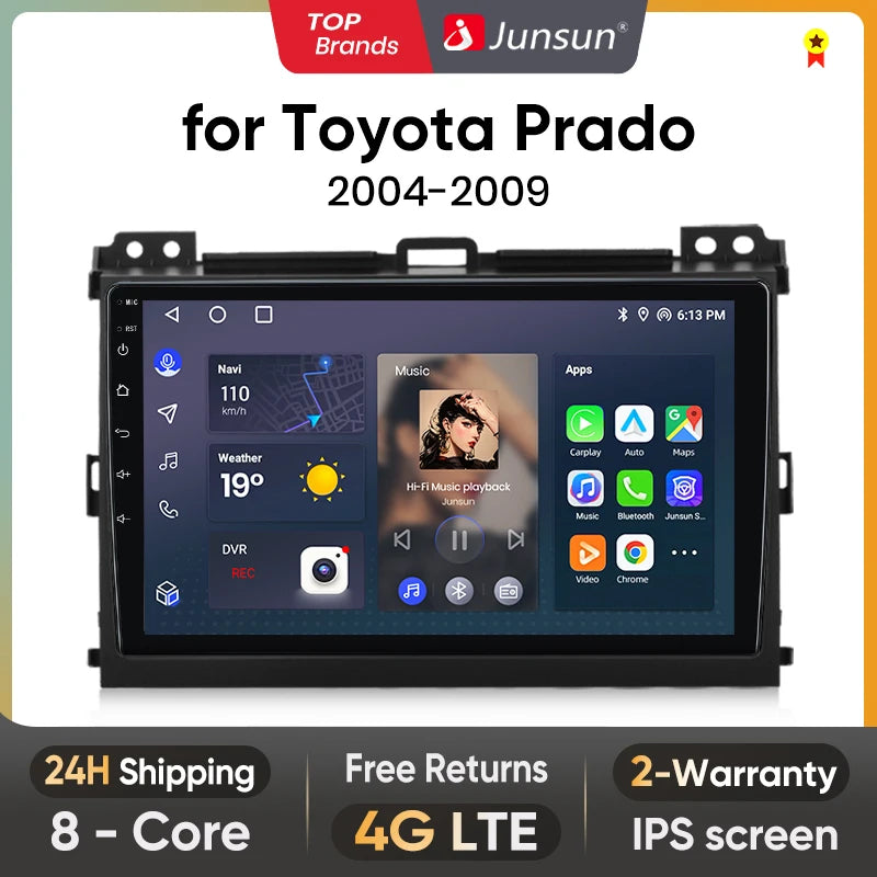 Junsun V1 Wireless CarPlay Android Auto Radio For Toyota Land Cruiser Prado 120 2004 - 2009 4G Car Multimedia GPS 2din autoradio