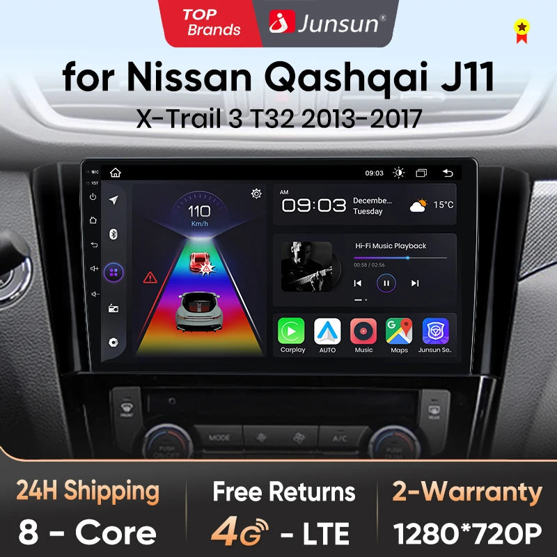 Junsun V1 Drahtloses CarPlay Android Autoradio für Nissan Qashqai J11 X-Trail 3 T32 2013-2017 Auto-Multimedia-GPS 2din Autoradio 