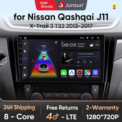 Junsun V1 Drahtloses CarPlay Android Autoradio für Nissan Qashqai J11 X-Trail 3 T32 2013-2017 Auto-Multimedia-GPS 2din Autoradio 