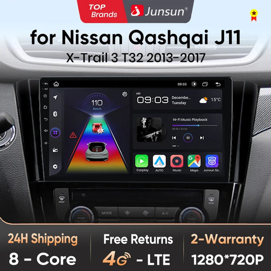 Junsun V1 - Radio inalámbrica con CarPlay y Android para Nissan Qashqai J11 X-Trail 3 T32 (2013-2017), GPS, 2DIN 