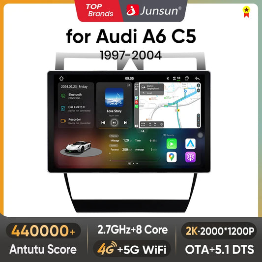 Junsun V3 Plus 2K Android 13 CarPlay inalámbrico Android Auto Sistema inteligente para Audi A6 C5 1997-2004 S6 RS6 7870 Autoradio 