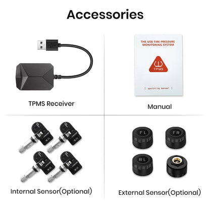 Junsun USB Tire Pressure Monitoring Alarm System TPMS With 4 Internal Sensors for Junsun Android Car DVD Player Navigation