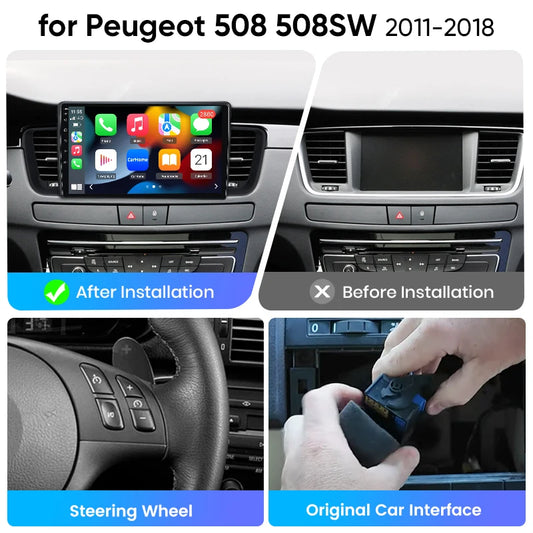 Junsun eSIM Wireless CarPlay Android Auto For Peugeot 508 508SW 2011 2012 2013 2014 2015 2016 -2018 2 Din Autoradio RDS BT DSP