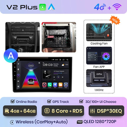 Junsun V1 AI Voice Wireless CarPlay Android Auto Radio For Audi A4 B6 2000-2009 Car Multimedia GPS 2din autoradio