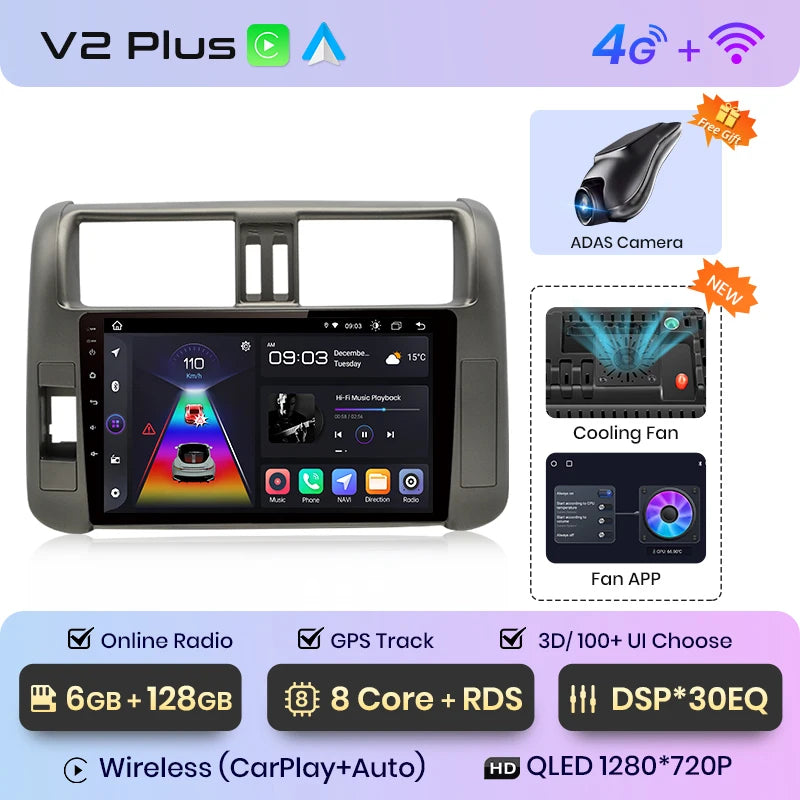 Junsun V1pro AI Voice Car Radio Android Auto Multimedia For Toyota Land Cruiser Prado 150 2009-2013 4G Carplay 2din autoradio