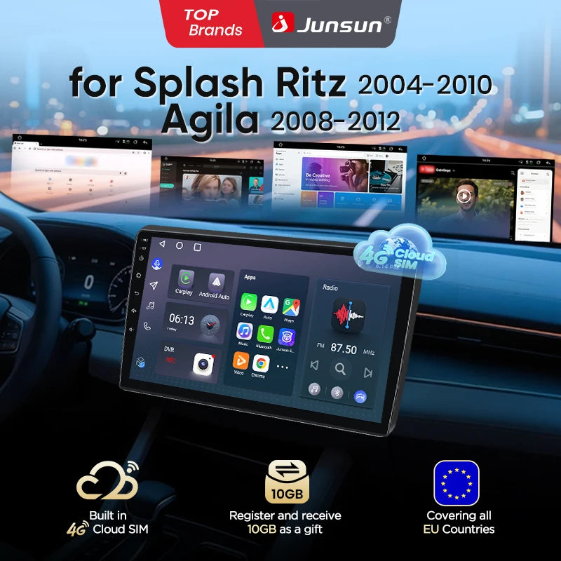 Junsun eSIM Wireless CarPlay Android Auto For SUZUKI Splash Ritz 2004-2010 Opel Agila 2008-2012 2Din RDS DSP auto accessories