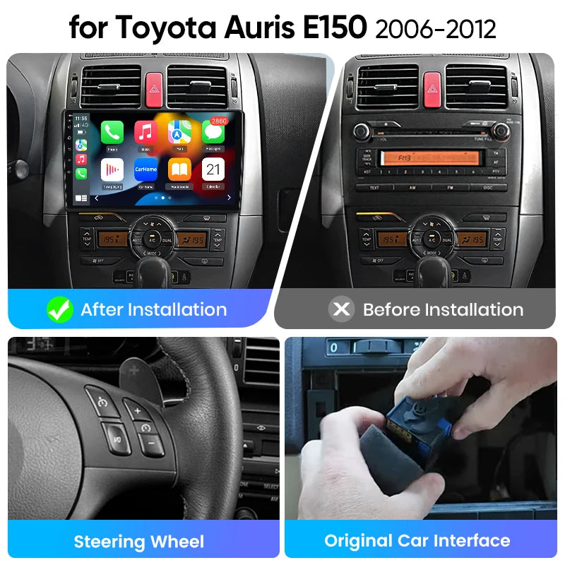 Junsun eSIM Android Wireless CarPlay Auto Car Radio For Toyota Auris E150 2006-2012 Car Intelligent Systems DSP SWC RDS GPS