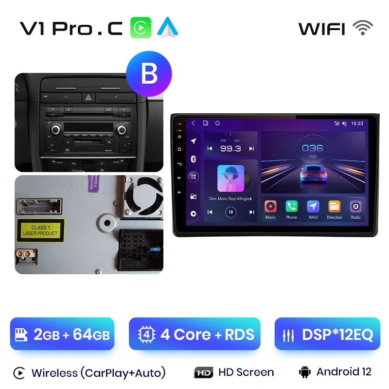 Junsun V1 AI Voice Wireless CarPlay Android Auto Radio For Audi A4 B6 2000-2009 Car Multimedia GPS 2din autoradio