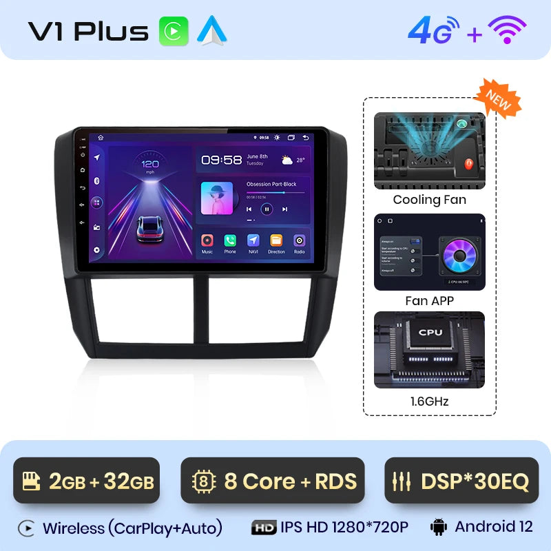 Radio Junsun V1pro con Android 10,0, 2DIN, 4G, GPS, Carplay, para Subaru Forester 3 SH Impreza 2007-2013 