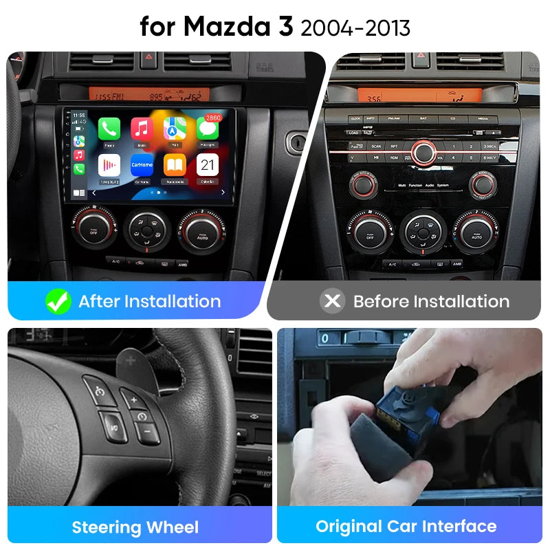 Junsun eSIM Wireless CarPlay Android Auto For Mazda 3 bk maxx axel 2004 2005 2006 2007 2008 2009-2013 2Din Autoradio RDS BT DSP