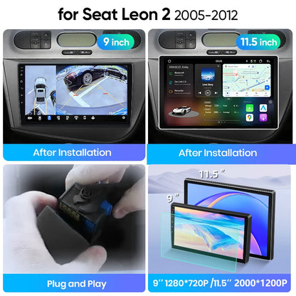 Junsun Wireless CarPlay Car Radio For Seat Leon MK2 2005 2006 2007 2008 2009 - 2012 Android Multimedia