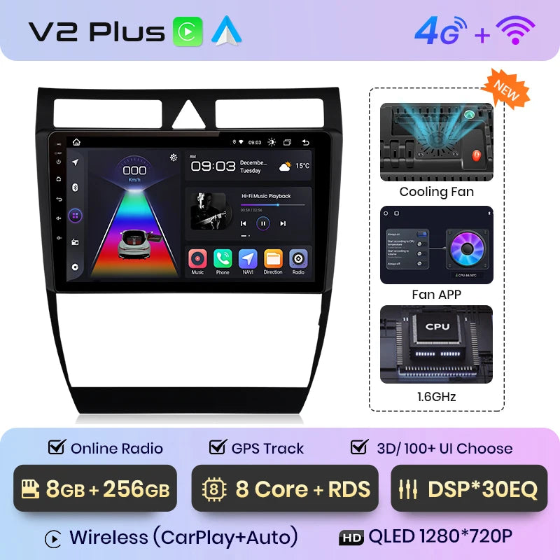Junsun V1 AI Stimme Drahtlose CarPlay Android Auto Radio Für Audi A6 C5 1997-2004 S6 RS6 4G Auto Multimedia GPS 2din autoradio 