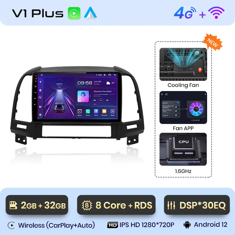 Junsun V1pro AI Voice 2 din Android Auto Radio For Hyundai Santa Fe 2 2006-2012 Carplay 4G Car Multimedia GPS 2din autoradio