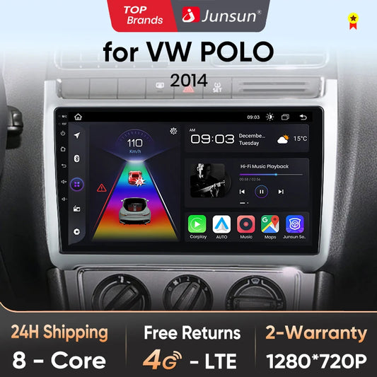 Junsun Wireless CarPlay Android Auto Radio For VOLKSWAGEN POLO 2014 Car Intelligent Systems RDS BT WiFi 2 din