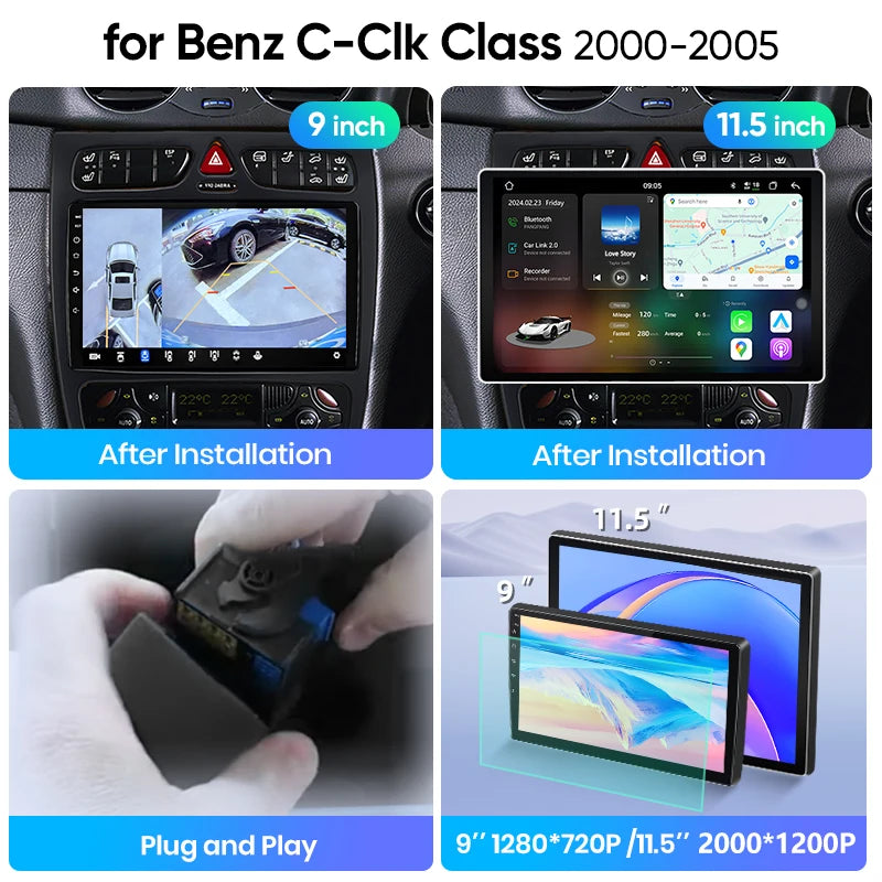 Junsun Wireless CarPlay Car Radio For Benz C Class CLK Class W203 W209 2000-2005 Android Multimedia