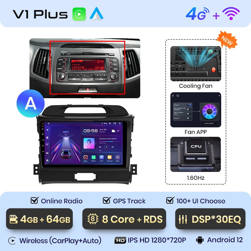Junsun V1pro AI Voice 2 din Android Auto Radio For KIA Sportage 3 2010-2016 Carplay 4G Car Multimedia GPS 2din autoradio