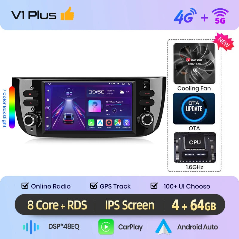 Junsun Wireless CarPlay Car Radio For Fiat Linea Punto Evo 2012 2013-2015 Android Multimedia