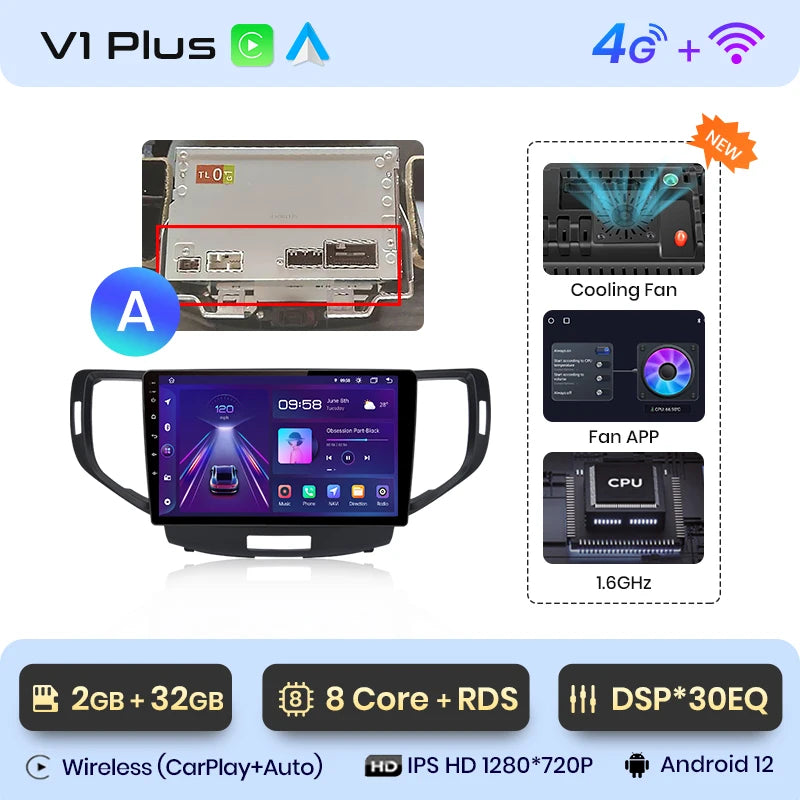 Junsun V1 AI Voice Wireless CarPlay Android Auto Radio For Honda Accord 8 2008-2012 4G Car Multimedia GPS 2din autoradio