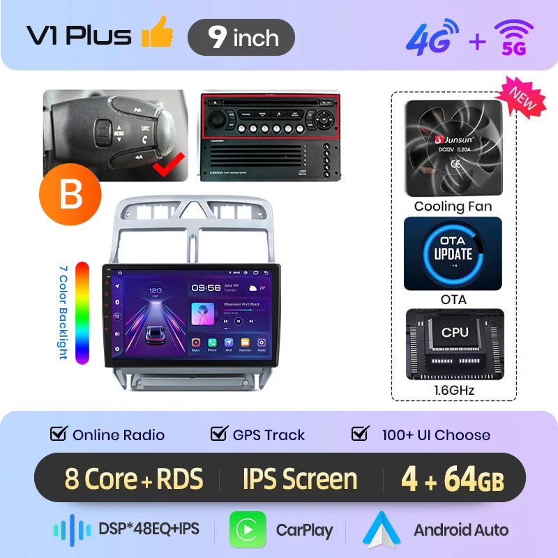 Junsun Wireless CarPlay Car Radio For Peugeot 307 307CC 307SW 2002 2003-2013 Android Multimedia