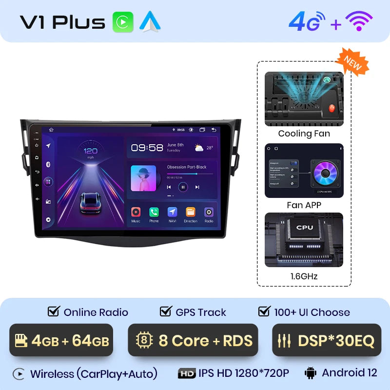 Junsun V1 AI Voice Wireless CarPlay Android Auto Radio For Toyota RAV4 RAV 4 2005-2012 2013 4G Car Multimedia GPS 2din autoradio