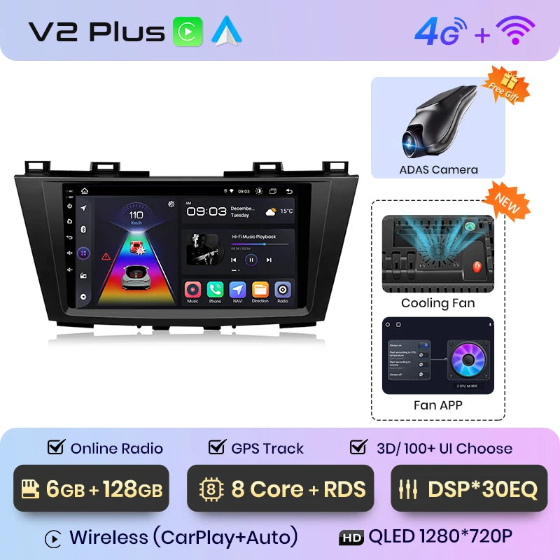 Junsun V1 AI Voice Wireless CarPlay Android Auto Radio For MAZDA 5 2010-2015 4G Car Multimedia GPS 2din autoradio