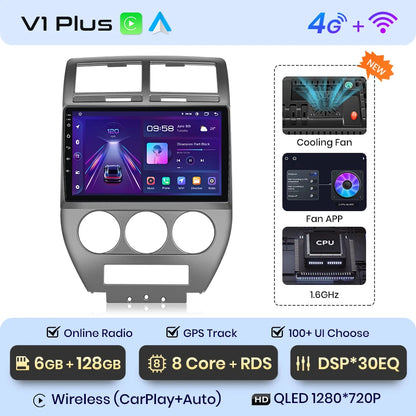 Junsun V1 AI Voice Wireless CarPlay Android Auto Radio For Jeep Compass 2007-2009 4G Car Multimedia GPS 2din autoradio