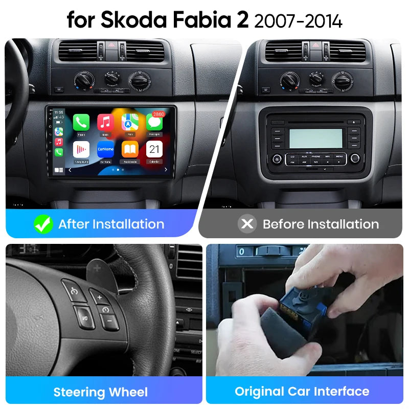 Junsun eSIM Android 14 Wireless CarPlay Android Auto Radio For Skoda Fabia 2 2007 2008-2014 Autoradio Stereo auto accessories