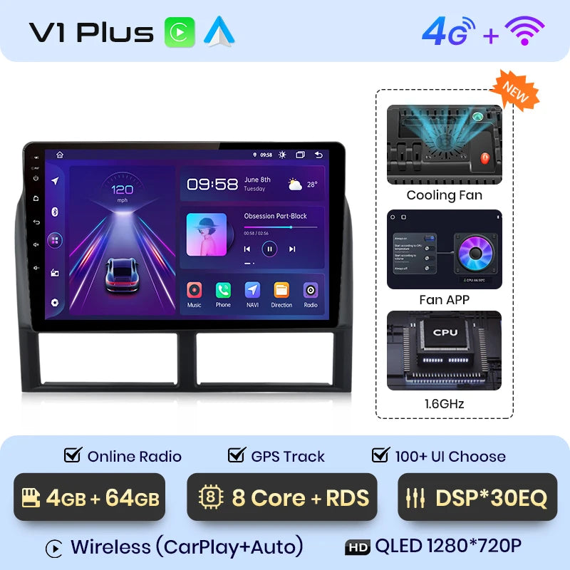 Reproductor multimedia Junsun CarPlay para Jeep Grand Cherokee II WJ 1998-2004 con Android Auto, GPS y radio de 2 DIN. 