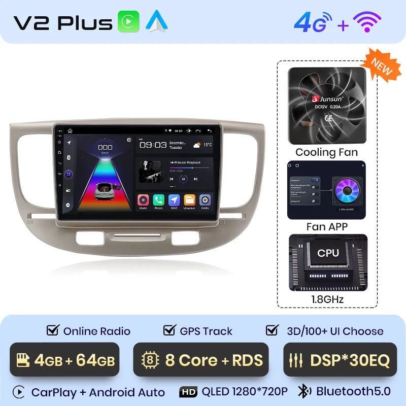 Junsun V1 Plus Car Radio For Kia RIO 2 2005 - 2011 wireless CarPlay Android Auto car intelligent systems No 2 din 2din DVD