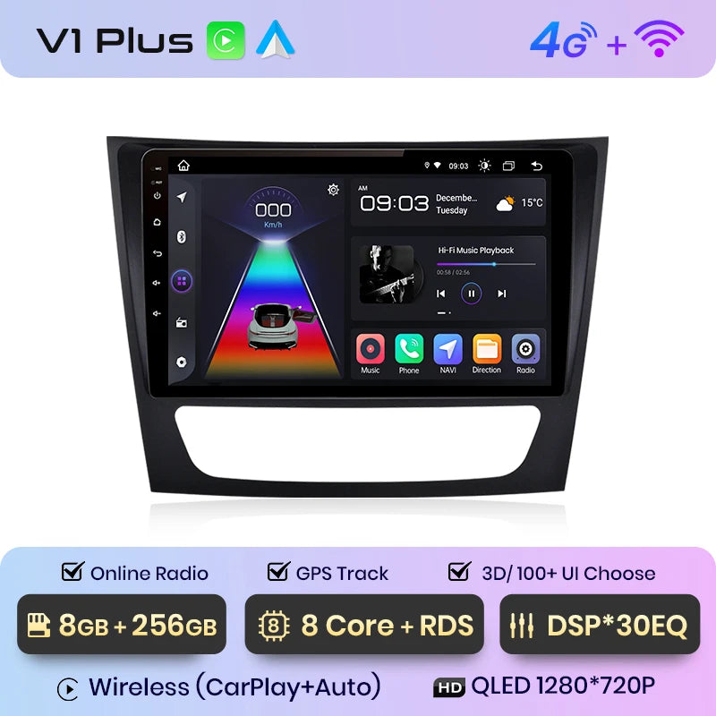 Junsun V1 Wireless CarPlay Android Auto Radio For Mercedes Benz E class W211 E300 2002-2010 4G Car Multimedia GPS 2din autoradio