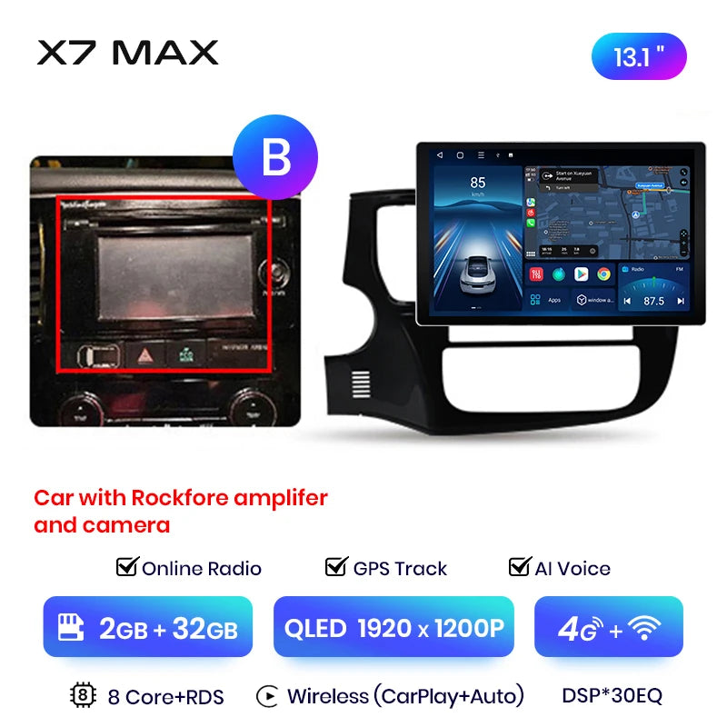 Junsun X7 MAX 13.1“ 2K CarPlay Android Auto Autoradio Für Mitsubishi Outlander 3 GF0W GG0W 2012-2018 Multimedia-Autoradio 